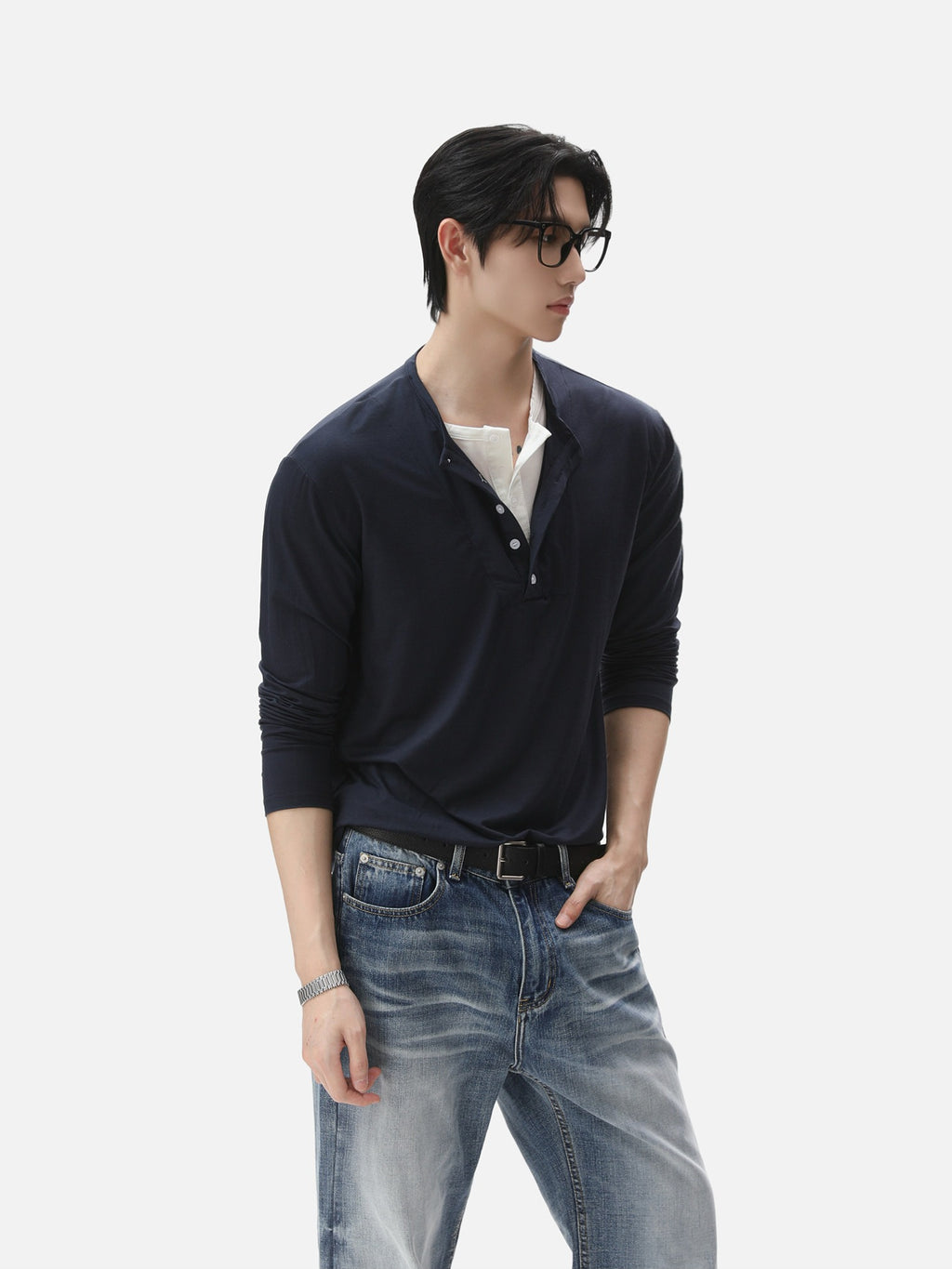BNB Layered Henley Long Sleeve (2colors)