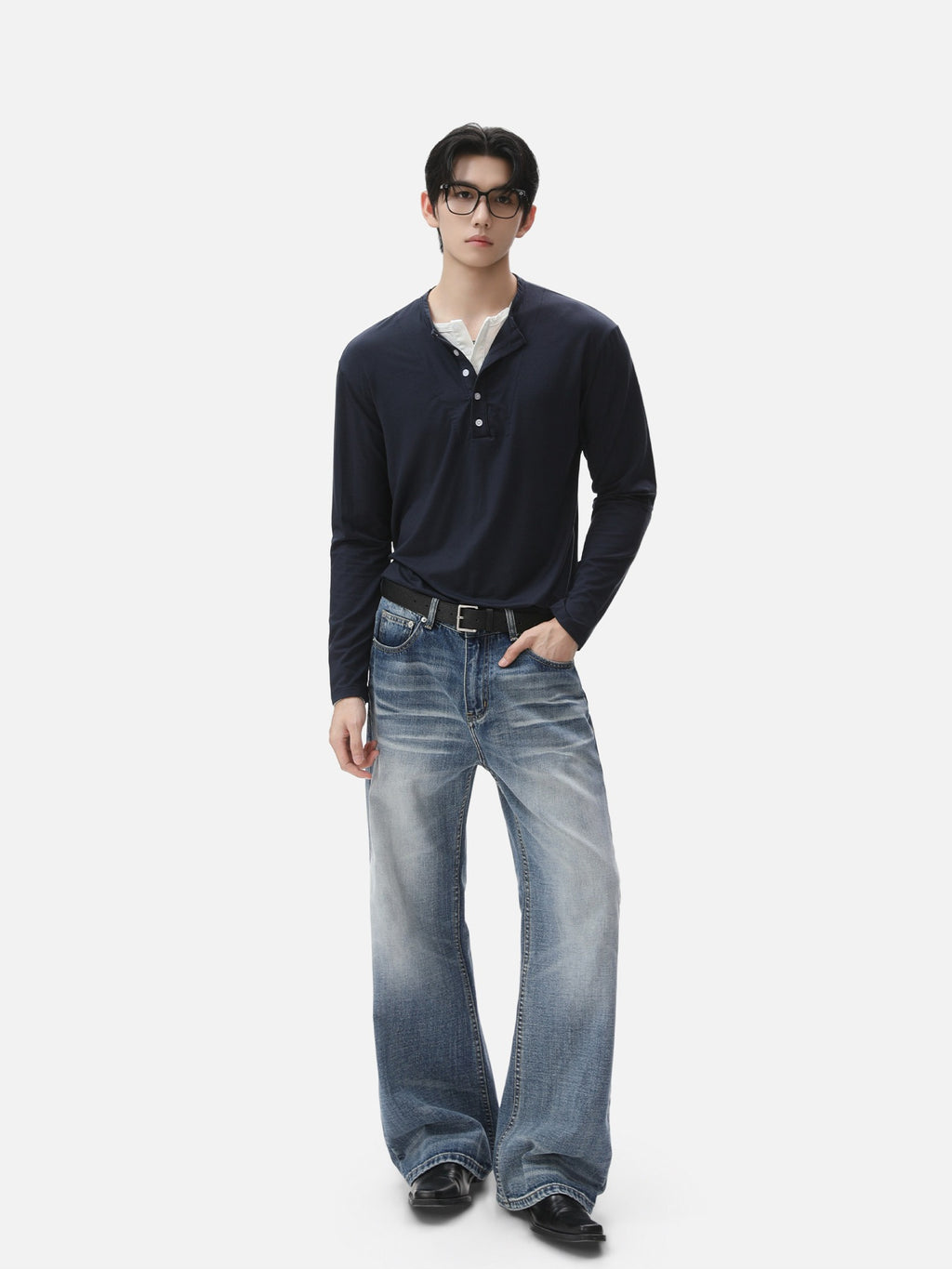 BNB Layered Henley Long Sleeve (2colors)