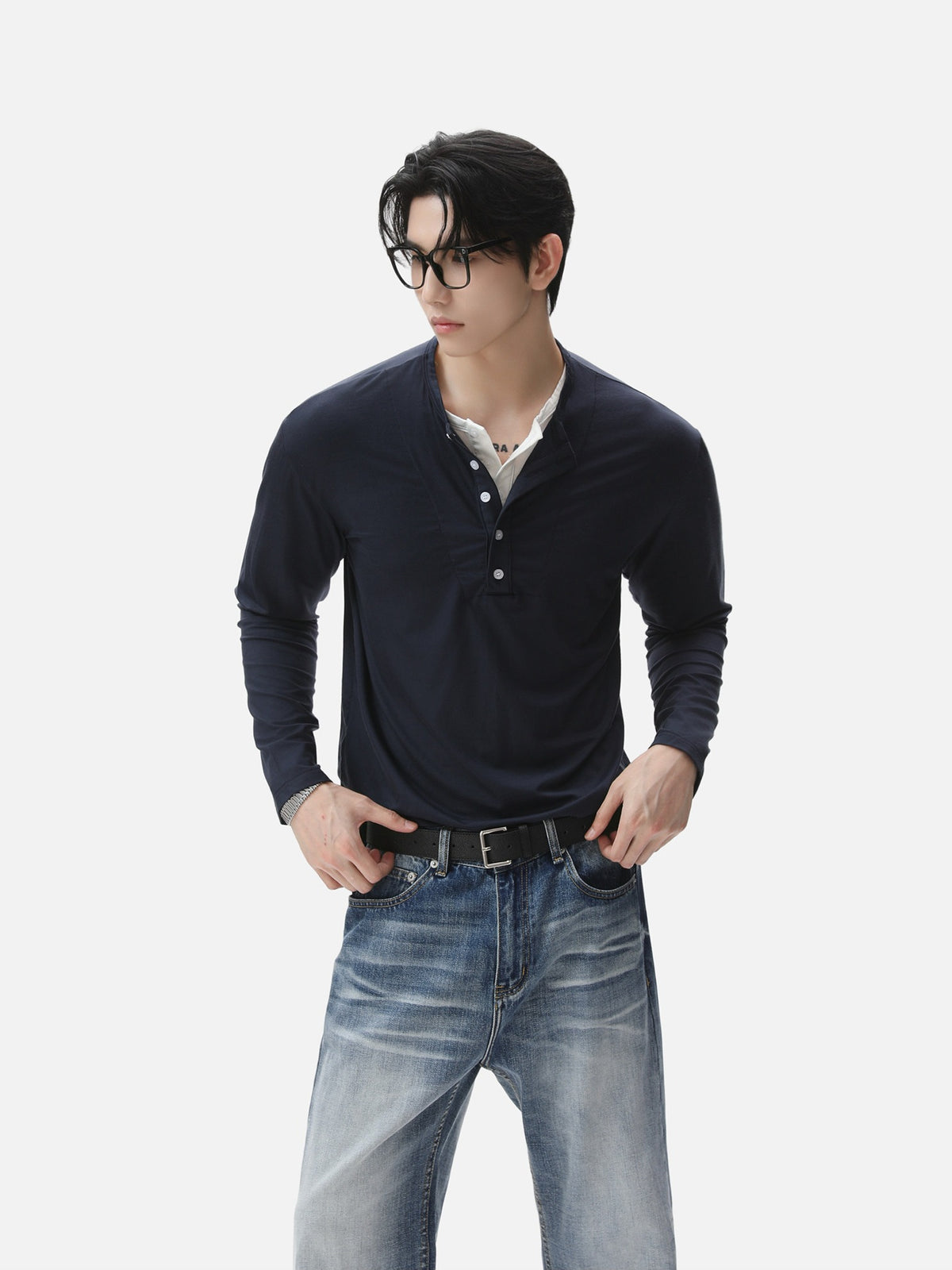 BNB Layered Henley Long Sleeve (2colors)
